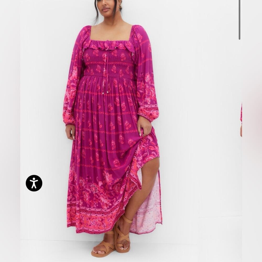 NWT City Chic Estelle Maxi Dress Magenta Smocked Ruffle size 16